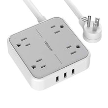 Load image into Gallery viewer, Power Strip with USB, TESSAN Mountable Flat Plug Extension Cord with 4 Widely Spaced Outlets, 3 USB Charger, 5 FT Power Cord, Compact Size Charging Station for Home, Office, Dorm Essentials, Gray
