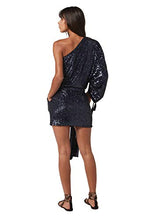 Load image into Gallery viewer, PETER DUNDAS ONE Shoulder Navy Sequin Jersey Dress
