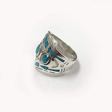 Load image into Gallery viewer, Men's Turquoise Gemstone Inlay Mosaic Design Sterling Silver Ring Size 11
