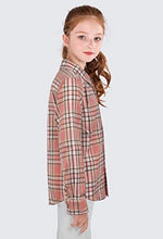 Load image into Gallery viewer, SOLOCOTE Girls Long Sleeve Flannel Plaid Shirt Button Down Cotton Blouse Loose Soft Tops, SLN2116-Pink-13-14Y
