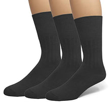 Load image into Gallery viewer, EMEM Apparel Men's Diabetic Circulatory Non-Binding Top Loose Top Casual Dress Crew Mid Calf Cotton Seamless Toe Hosiery Socks 3-Pack Black 10-13
