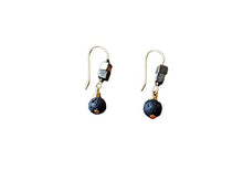 Load image into Gallery viewer, Pyrite and Lava Stone Essential Oil Diffuser Long Hook Earrings Gold
