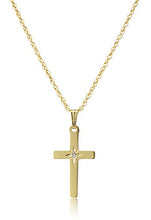 Load image into Gallery viewer, 14k Yellow Gold Solid Diamond-Accented Cross Pendant Necklace, 18"
