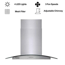 Load image into Gallery viewer, 36 inch Island Range Hood 700 CFM Ceiling Mount Hood Stainless Steel Stove Vent Hood with Tempered Glass, Push Button Controls, Mesh Filters
