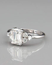 Load image into Gallery viewer, Emerald Cut Moissanite Engagement Ring | White Gold Engagement Ring set with 1ct C&amp;C F1 Moissanite and Diamonds
