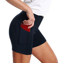 Load image into Gallery viewer, THE GYM PEOPLE High Waist Yoga Shorts for Women Tummy Control Fitness Athletic Workout Running Shorts with Deep Pockets (Medium, Navy Blue)
