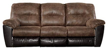 Load image into Gallery viewer, Signature Design by Ashley Follett Faux Leather Manual Pull Tab Reclining Sofa, Two Tone Brown
