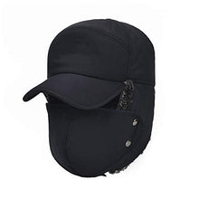 Load image into Gallery viewer, Jahy2Tech Men Women Warm Winter Hats, Aviator Hats, Trapper Hat, Trooper Ear Flaps Hats with Brim and Face Mask for Snowproof Windproof Thermal Hunting Skiing Cycling Cold Weather Black
