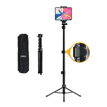 Load image into Gallery viewer, Tripod Stand for iPad, MECO Tablet Tripod Stand Height Adjustable 360 Rotating Tablet Stand Foldable Phone Tripod Stand for All 4.7"-12.9" Phone or Tablet, Camera and Ring Light, Carrying Bag as Gifts
