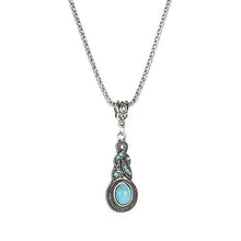 Load image into Gallery viewer, Vitaltyextracts Water Drop Shaped Bohemian National Style Turquoise Alloy Necklace and Earrings Set (Silver)
