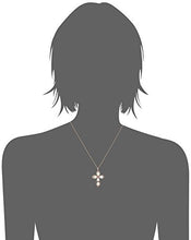 Load image into Gallery viewer, 14K Rose Gold over Sterling Silver Created Opal with Created Pink Sapphire Cross Pendant Necklace, 18"
