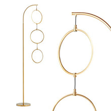 Load image into Gallery viewer, Brightech Nova Modern Floor Lamp - Contemporary Arc Tall Lamp with 3-Circle Ring-Style Pendant - Over The Couch Standing Lamp on Arching Pole - Eclectic Tall Lamp Matches Living Room Décor - Gold
