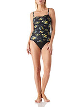 Load image into Gallery viewer, Ocean Blues Women's Black Floral Ruched Bandeau Tankini Top Tummy Control Swimsuit Top Only Size X-Large

