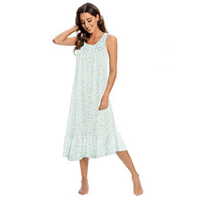 Load image into Gallery viewer, FMIRREO Womens Sleeveless Long Nightgown Cotton Loungewear Comfy Soft Sleepwear Full Length Sleep Dress Loose Nightdress Print purple green-XL
