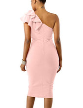 Load image into Gallery viewer, Mokoru Women's Sexy Ruffle One Shoulder Sleeveless Bodycon Party Club Midi Dress, Small, Nude Pink
