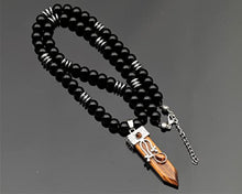 Load image into Gallery viewer, ElisaJewelryArt - Natural Tiger Eye Big Pointed Sword Pendant Black Onyx Stone Beaded Necklace Genuine Gemstone Emotion Stone Clasp Closure Necklace Unisex Necklace (22, Tiger Eye)
