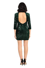 Load image into Gallery viewer, Donna Morgan Women's Stretch Velvet Sequin Mock Neck Mini Dress, Green, 12

