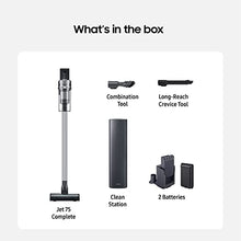 Load image into Gallery viewer, SAMSUNG Jet 75 Complete Cordless Stick Vacuum Cleaner w/ Clean Station, Removable Battery, Lightweight, Powerful Cleaning for Hardwood Floors, Carpets, Area Rugs, VS20T7551P5/AA, Silver
