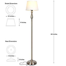 Load image into Gallery viewer, Brightech Gabriella LED Floor Lamp - Free Standing Elegant Style - Tall Pole Light for Living Room, Office Or Bedroom- Modern Upright Light with Fabric Shade - LED Bulb Included - Silver
