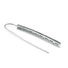 Load image into Gallery viewer, Silvershake Long Created Green Turquoise Inlay White Gold Plated 925 Sterling Silver Threader Earrings
