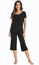Load image into Gallery viewer, WiWi Bamboo Pajamas for Women Short Sleeve Top with Capri Pants Sleepwear Lightweight Plus Size Pjs Set S-3X, Black, Small
