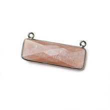 Load image into Gallery viewer, 31x11mm Black Gold Bezel Chocolate Moonstone Bar 2 Ring Connector East West 1 Piece
