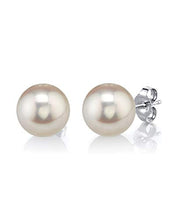 Load image into Gallery viewer, THE PEARL SOURCE 14K Gold 9-10mm Round White Freshwater Cultured Pearl Stud Earrings for Women
