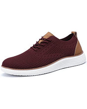 Load image into Gallery viewer, VILOCY Men's Casual Dress Sneakers Oxfords Business Shoes Lace Up Lightweight Comfortable Breathable Walking Knit Mesh Fashion Sneakers Tennis Wine Red,US11.5 EU45
