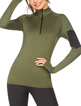 Load image into Gallery viewer, Pinspark Womens Athletic Jacket Long Sleeve Workout Shirt Quarter Zip Golf Shirts Slim Fit Activewear Shirt with Thumb Hole Army Green L
