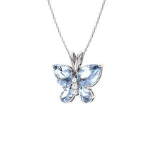 Load image into Gallery viewer, Diamondere Natural and Certified Aquamarine and Diamond Butterfly Petite Necklace in Sterling Silver | 1.04 Carat Pendant with Chain
