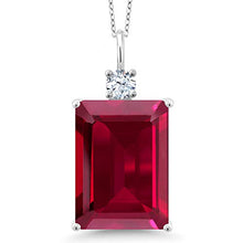 Load image into Gallery viewer, Gem Stone King 925 Sterling Silver Red Created Ruby Pendant Necklace For Women (20.00 Ct Emerald Cut 18X13MM with 18 Inch Silver Chain)
