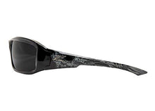 Load image into Gallery viewer, Edge XB116-S Brazeau Wrap-Around Safety Glasses, Anti-Scratch, Non-Slip, UV 400, Military Grade, ANSI/ISEA &amp; MCEPS Compliant, 5.04" Wide, Black &amp; Gray Winged Skull Frame/Smoke Lens
