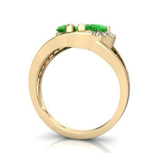 Load image into Gallery viewer, 14K Yellow Gold Emerald and Diamond Pear Nestled Heart Keepsake Ring - Size 8.5
