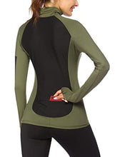 Load image into Gallery viewer, Pinspark Womens Athletic Jacket Long Sleeve Workout Shirt Quarter Zip Golf Shirts Slim Fit Activewear Shirt with Thumb Hole Army Green L
