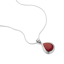 Load image into Gallery viewer, 925 Sterling Silver Natural Red Sea Bamboo Color Inlay Teardrop Pendant Necklace, 18" Chain
