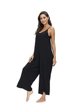 Load image into Gallery viewer, Buenos Ninos Women's V Neck Floral Maxi Dress Boho Printed Adjustable Spaghetti Strap Ethnic Beach Long Dress with Pockets L Pure Black Jumpsuit
