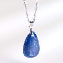 Load image into Gallery viewer, iSTONE 925 Sterling Silver Natural Gemstone Blue Kyanite Water Drop Pendant Necklace with 18" Silver Chain
