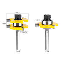 Load image into Gallery viewer, KOWOOD Tongue and Groove Set of 2 Pieces 1/4 Inch Shank Router Bit 3 Teeth Adjustable T Shape Wood Milling Cutter
