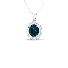 Load image into Gallery viewer, Diamondere Natural and Certified Oval Cut London Blue Topaz and Diamond Petite Necklace in 14k White Gold | 0.51 Carat Pendant with Chain
