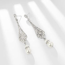 Load image into Gallery viewer, BABEYOND 1920s Vintage Wedding Pearl Dangle Drop Earrings Art Deco Gatsby Earrings (Style 5-Silver)
