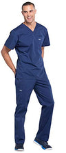 Load image into Gallery viewer, Cherokee Workwear Professionals Men's 1 Pocket V-Neck Scrub Top WW675 &amp; Men's Drawstring Cargo Scrub Pants WW190 Medical Uniforms Scrub Set (Navy - Large/Medium)
