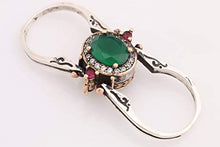Load image into Gallery viewer, Turkish Handmade Jewelry Reversible Oval Cut Ruby Emerald Jade Topaz 925 Sterling Silver Ladie's Ring All Size
