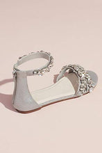 Load image into Gallery viewer, David's Bridal Jeweled Metallic Ankle Strap Flat Sandals Style Alessia, Silver Metallic, 6
