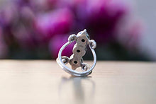 Load image into Gallery viewer, Moonstone Silver Ring, 925 Sterling Silver and Three Moonstone Light Blue Gemstones Ring for Women, Triple Moonstone and Real Silver Boho Chic Statement Ring, Bohemian Gift Idea, Handmade by Lilyom.
