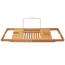 Load image into Gallery viewer, Wine Rack H Luxury Bamboo Bathtub Caddy Bath Tub Tray with Extending Sides Built in Book Tablet Holder Cellphone Tray &amp; Integrated Wineglass Holder and Other Accessories Placement
