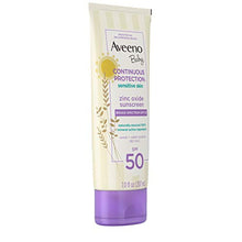 Load image into Gallery viewer, Aveeno Baby Continuous Protection Zinc Oxide Mineral Sunscreen Lotion for Sensitive Skin, Broad Spectrum SPF 50, Tear-Free, Sweat- &amp; Water-Resistant, Paraben-Free, Non-Greasy, 7 fl. oz
