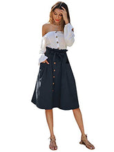 Load image into Gallery viewer, SweatyRocks Women's Vintage Button Front Belted Elastic Waist Midi Skirt with Pocket Navy L
