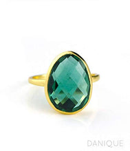Load image into Gallery viewer, Teardrop Green Tourmaline ring, stackable ring, Vermeil Gold or sterling silver, bezel set ring, oval ring, Dark green gemstone ring, October Birthstone ring
