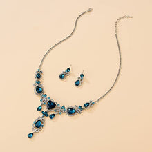 Load image into Gallery viewer, Jewelry Set for Women, Blue Necklace Dangle Earrings Set, White Gold Plated Jewelry Set with Blue and White AAAAA Cubic Zirconia, Allergy Free Wedding Party Jewelry for Bridal Bridesmaid (Blue)
