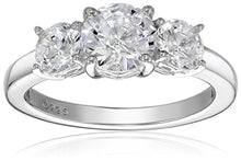 Load image into Gallery viewer, Platinum-Plated Sterling Silver Round 3-Stone Ring made with Swarovski Zirconia (2 cttw), Size 6
